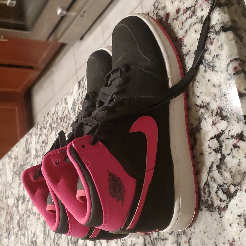 Hot pink and black Air Jordans size 6.5Y